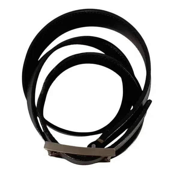 Ermenegildo Zegna Belt Leather Logo Buckle Black Men's 36 Italy - Picture 3 of 9